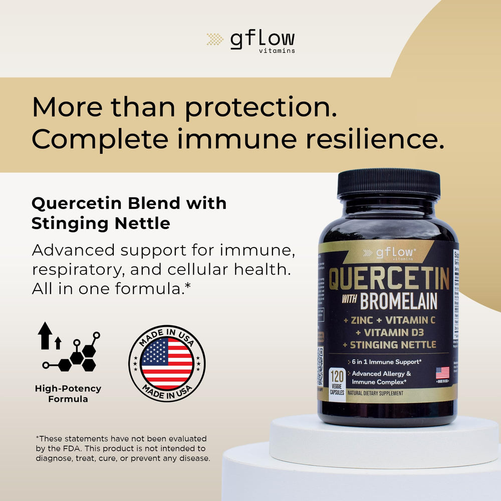 Product packaging showing Quercetin with Bromelain and nettle