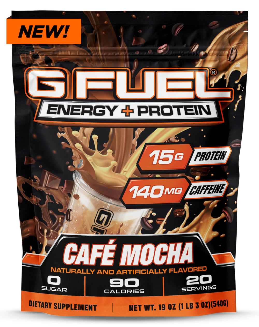 G Fuel Cafe Mocha tub with creamy protein-energy blend for focused workouts.