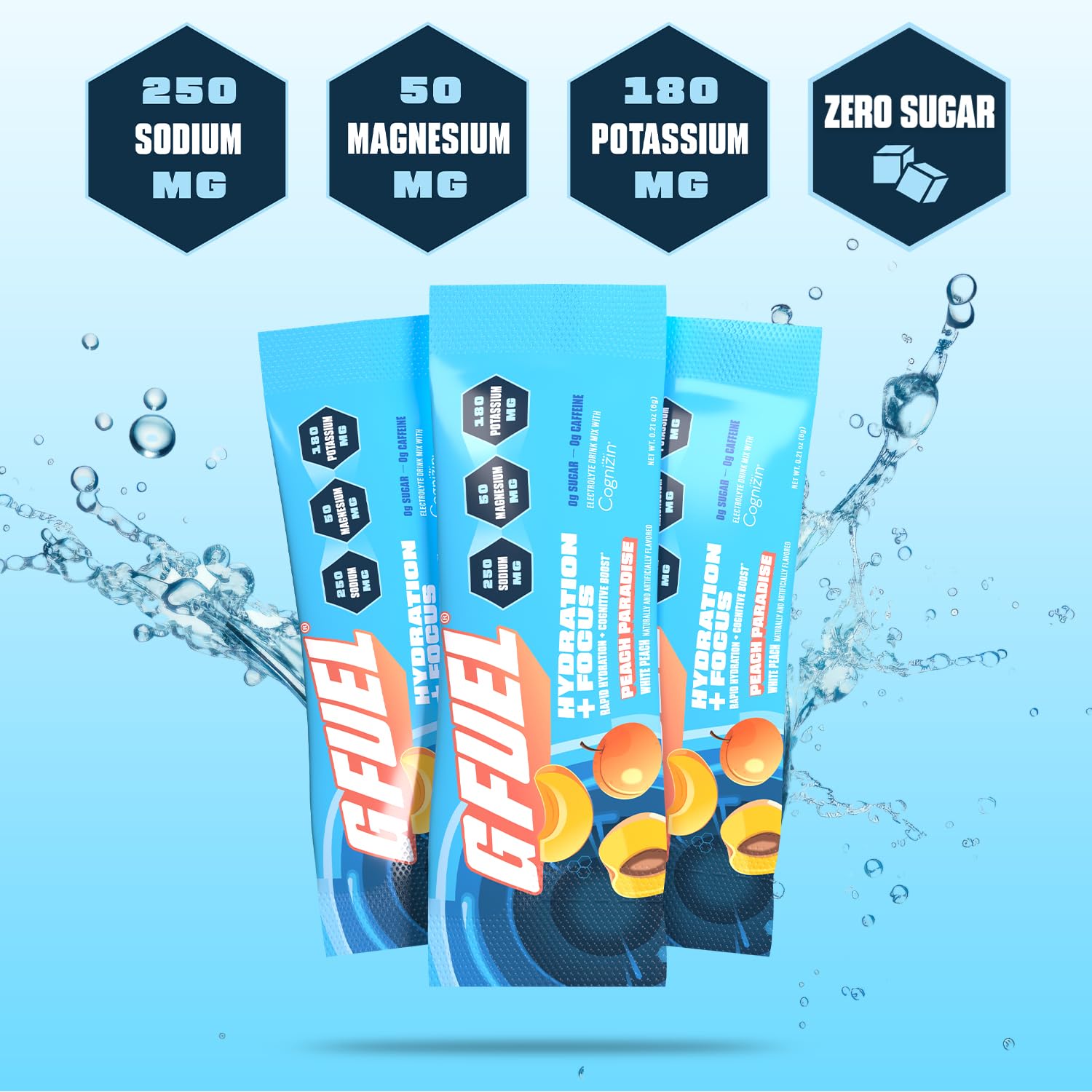 G Fuel Electrolytes with 250mg sodium supports quick hydration.