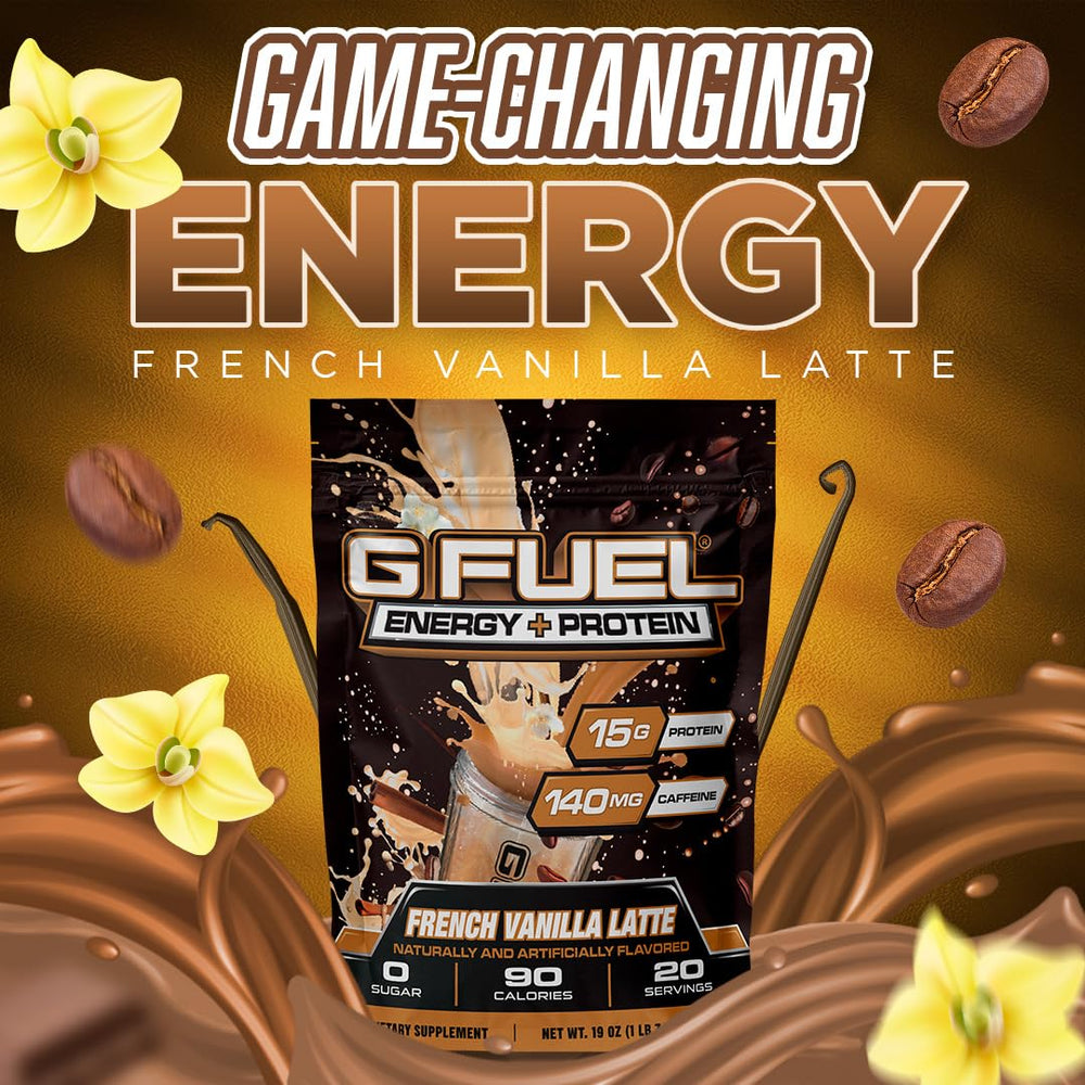 G Fuel protein-energy powder scoop inside tub for quick pre-workout fueling.