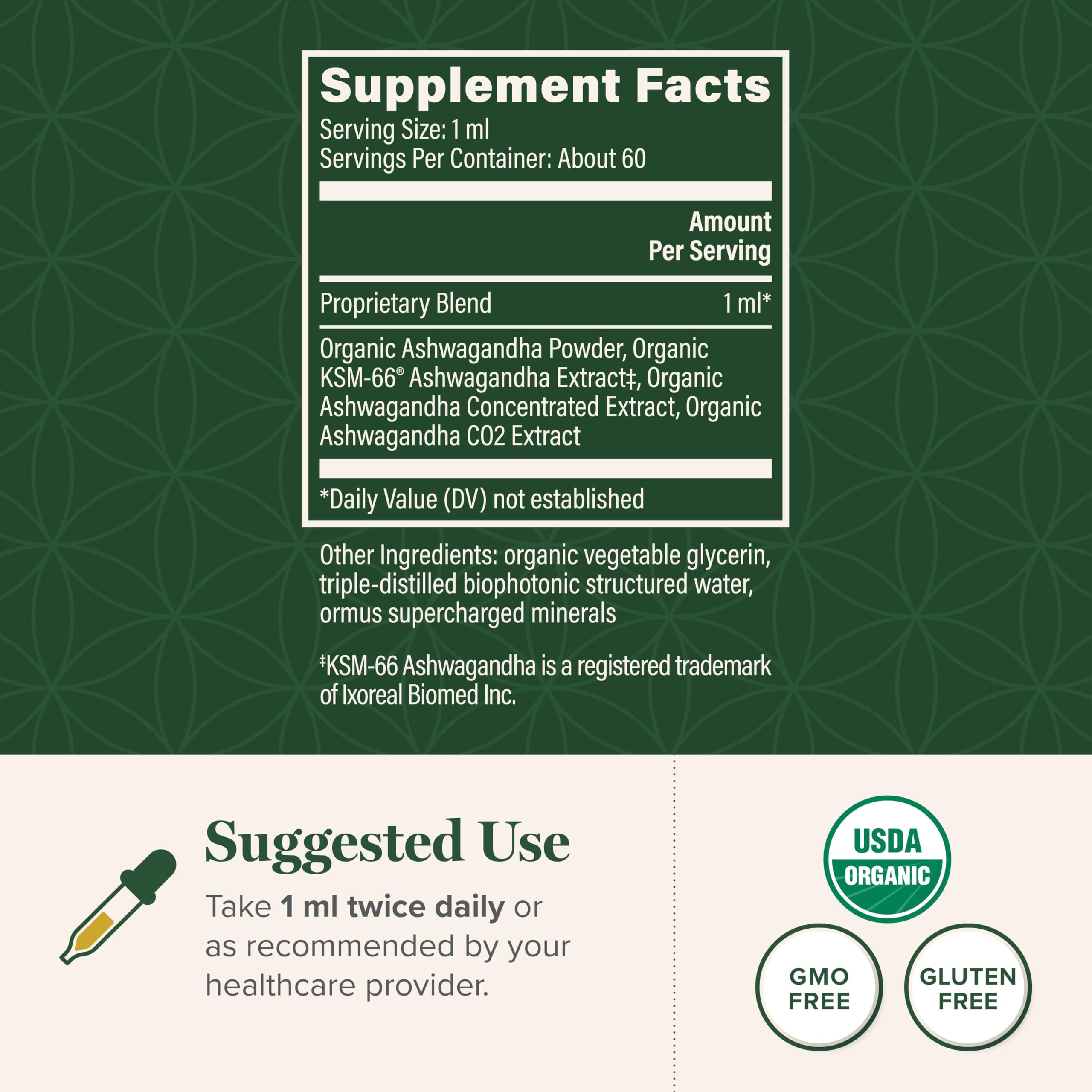 Close-up of Ashwagandha root extract on product label