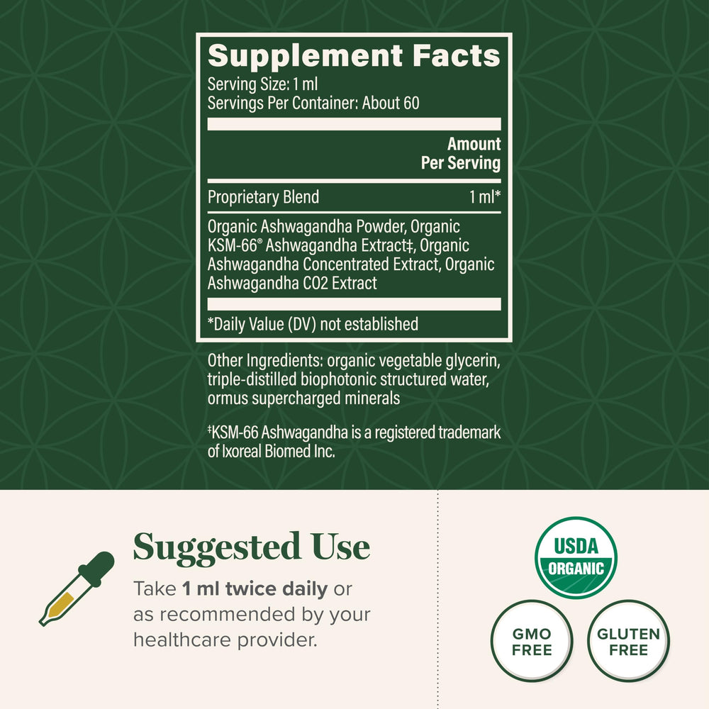 Close-up of Ashwagandha root extract on product label