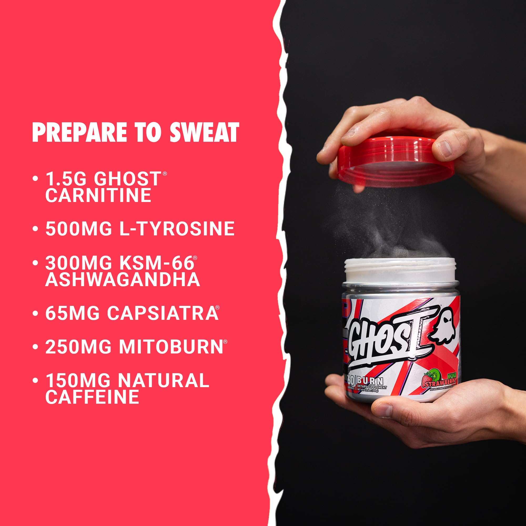 Close-up of GHOST Burn nutrition label and ingredients