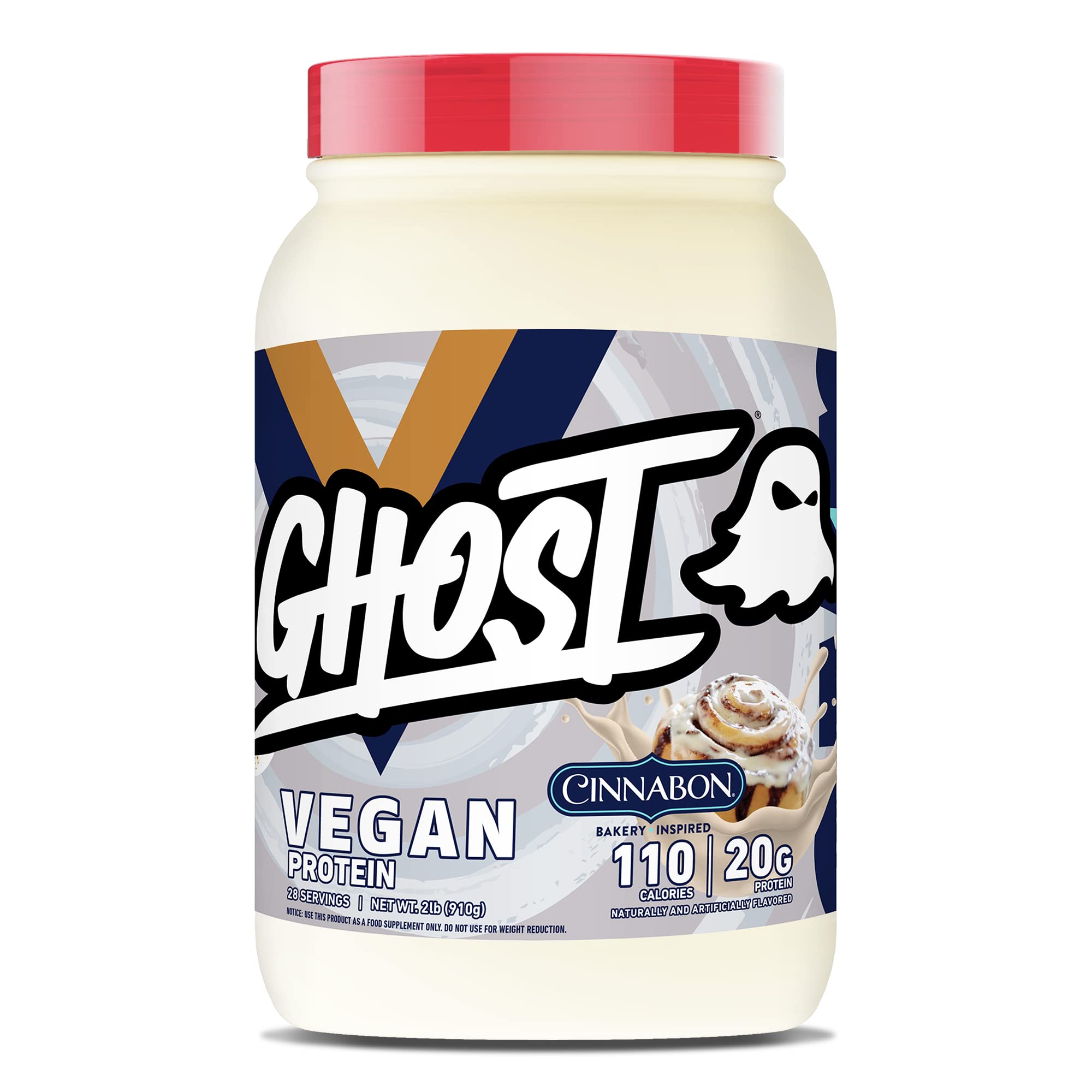 Front view of GHOST Vegan Protein Powder - CINNABON 2lb tub