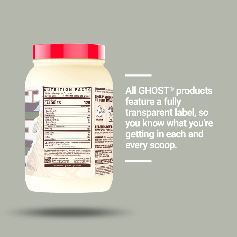 Ingredient panel showing fully disclosed vegan protein blend