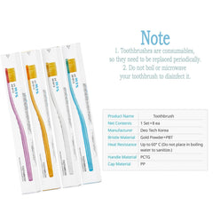Eight-pack toothbrush in four colors (pink, yellow, white, blue) with ergonomic PCTG handle