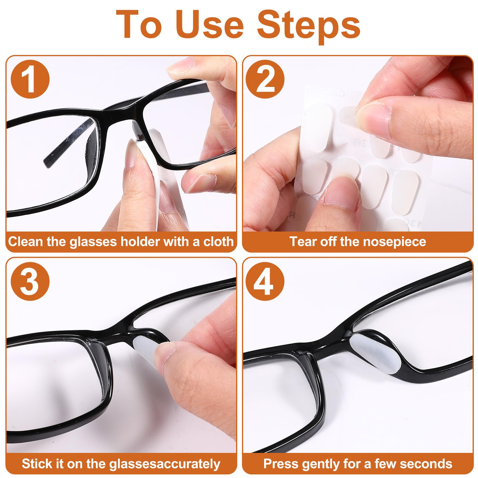 Nose pads mounted on a pair of glasses