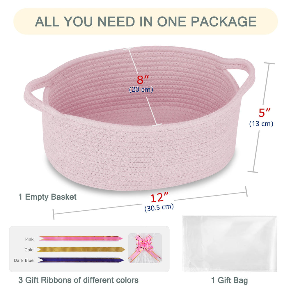 Small woven gift basket with ribbons and clear bag
