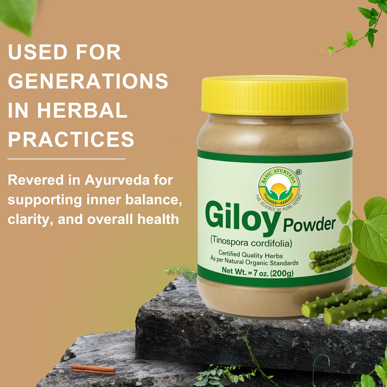 Giloy powder bottle with label close-up