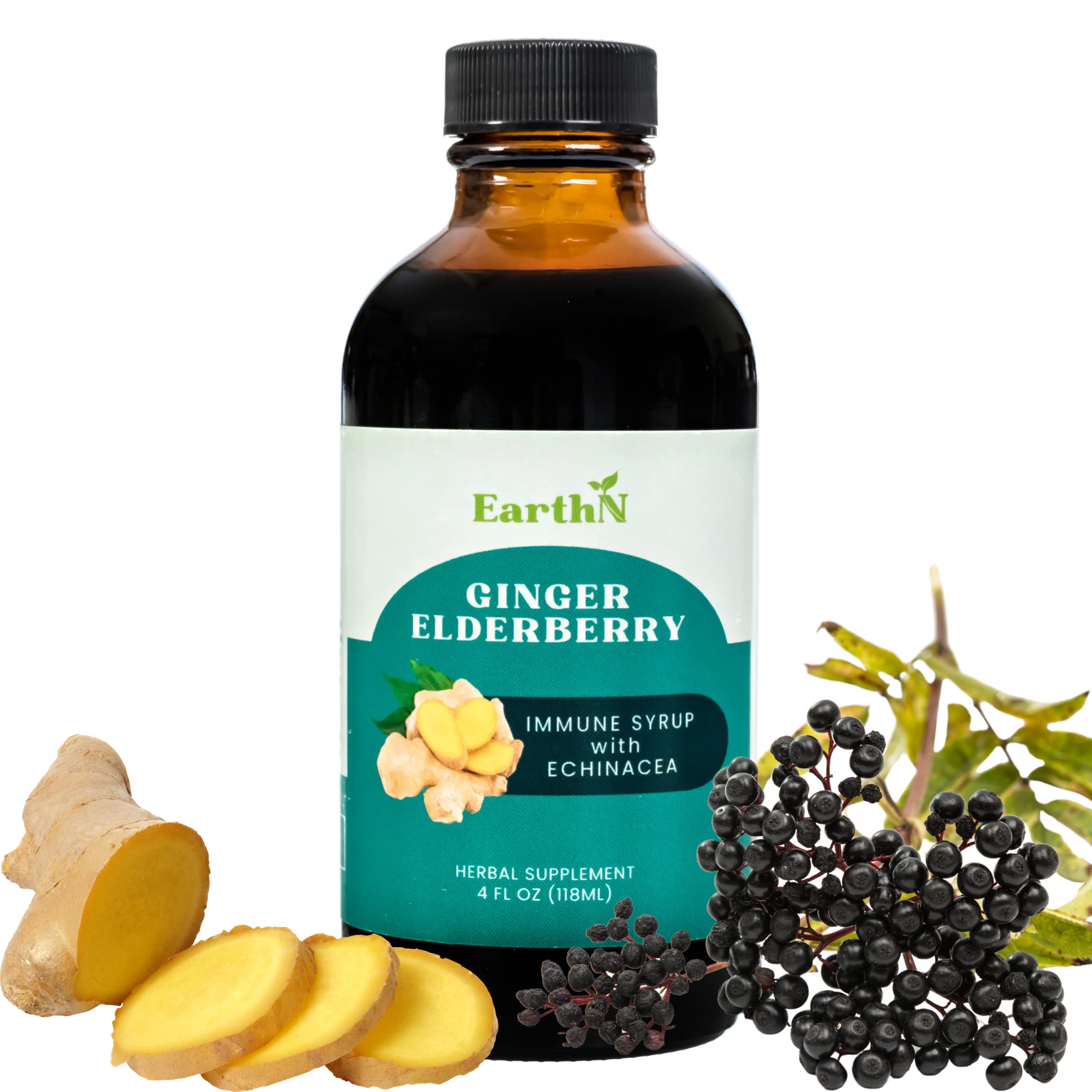 Ginger Elderberry Immune Syrup bottle – 4 fl oz