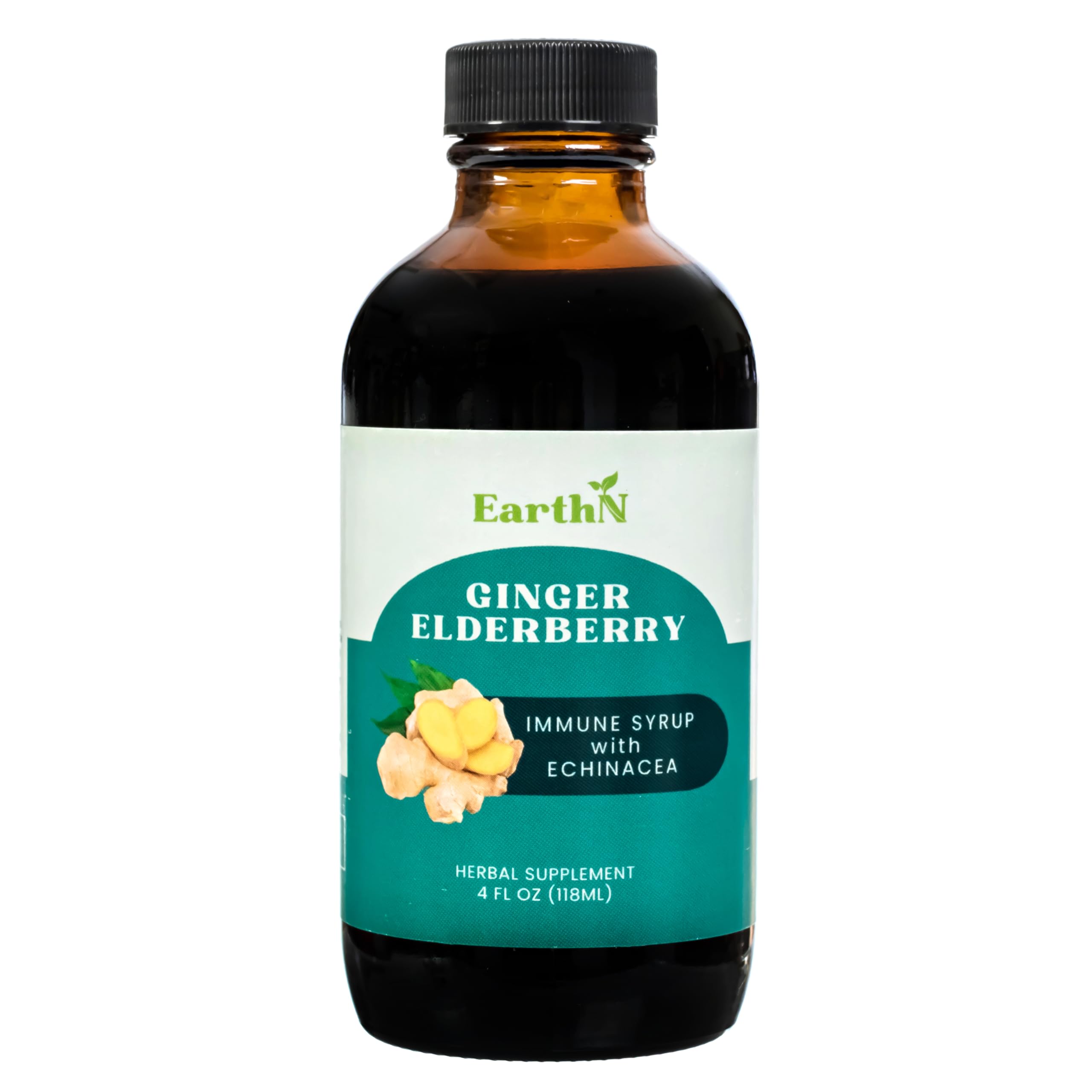 4 oz bottle of Ginger Elderberry Immune Syrup with natural color