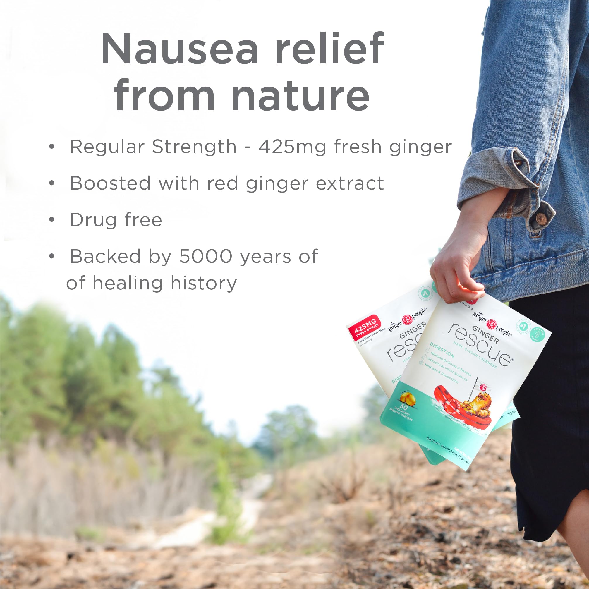 Individually wrapped Ginger Rescue lozenges for travel