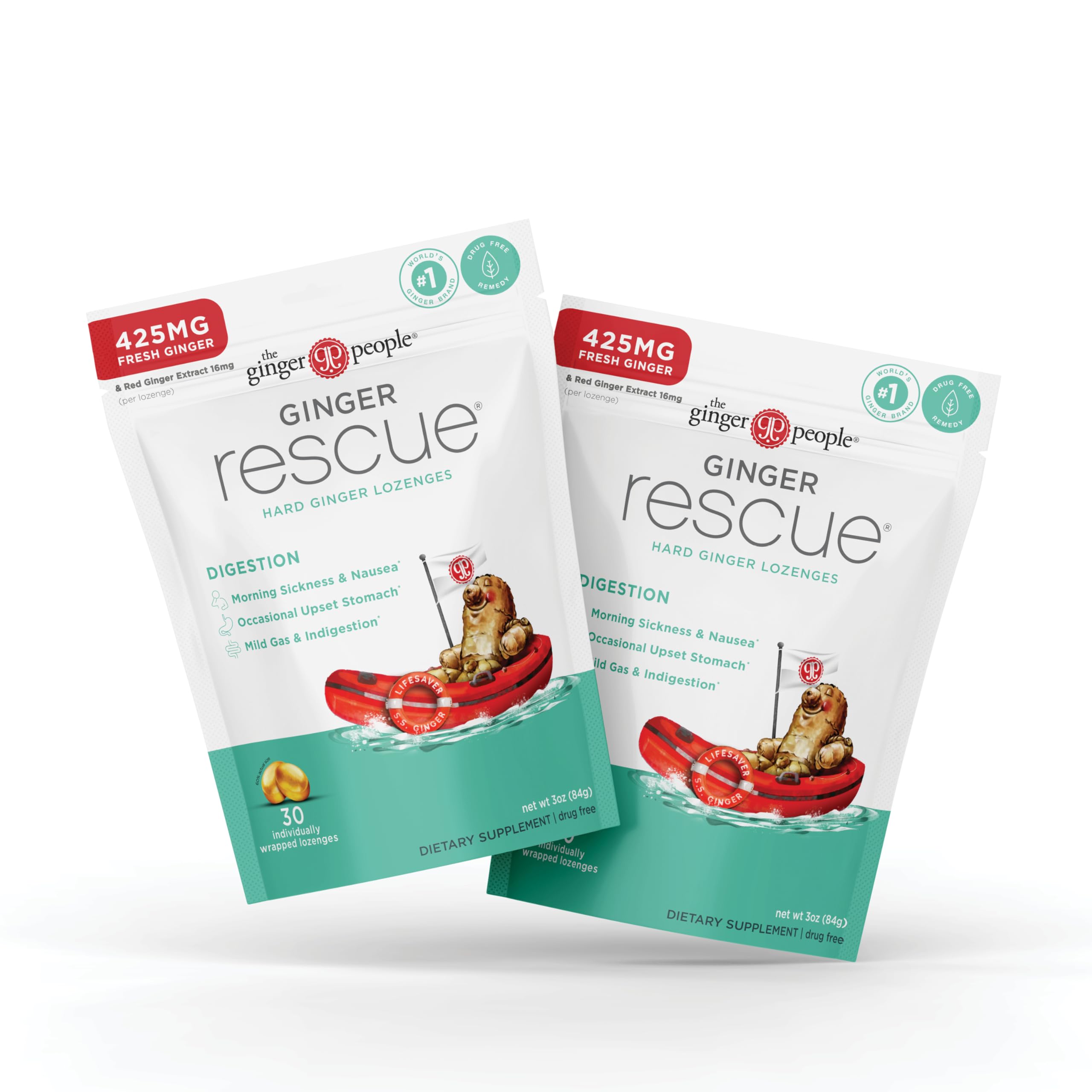 The Ginger People Ginger Rescue Digestive Wellness Lozenges Regular Strength packaging front