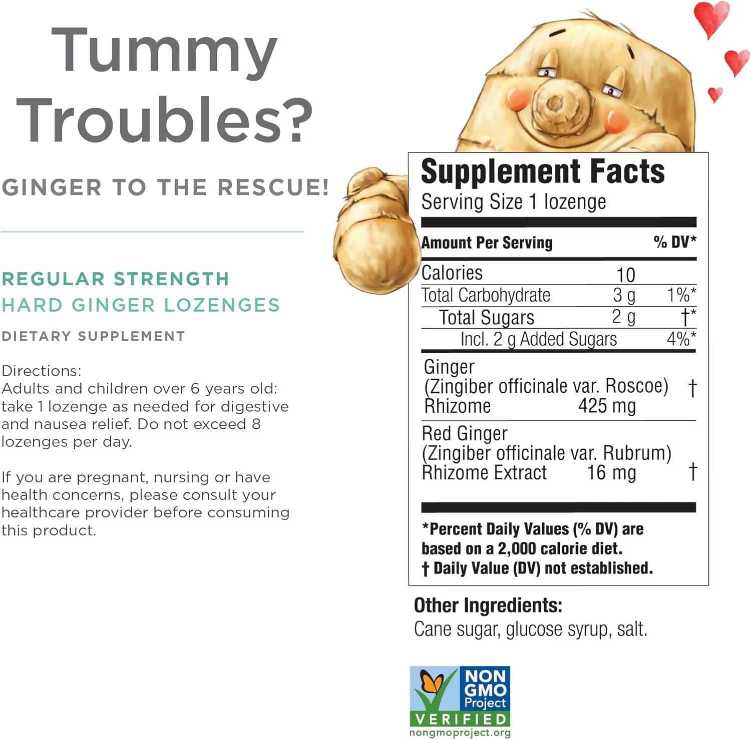Non-GMO vegan gluten-free emblem for Ginger Rescue Lozenges