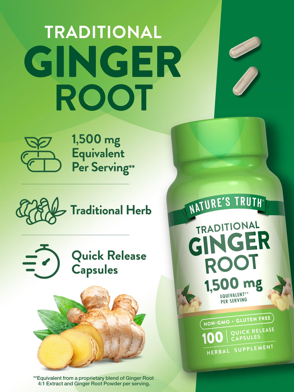 Ingredient label on Nature's Truth ginger capsules