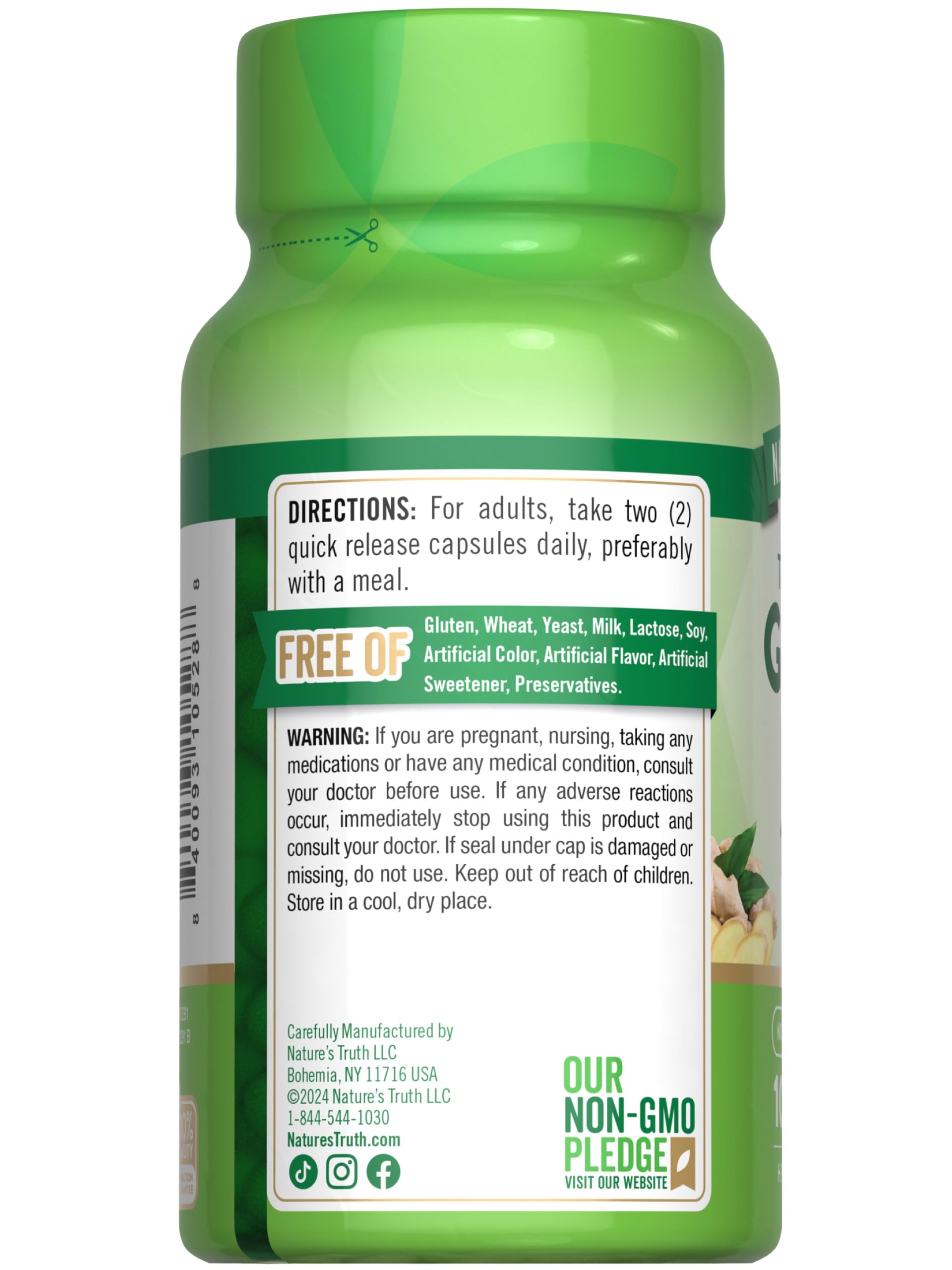 Graphic showing health benefits of ginger root capsules