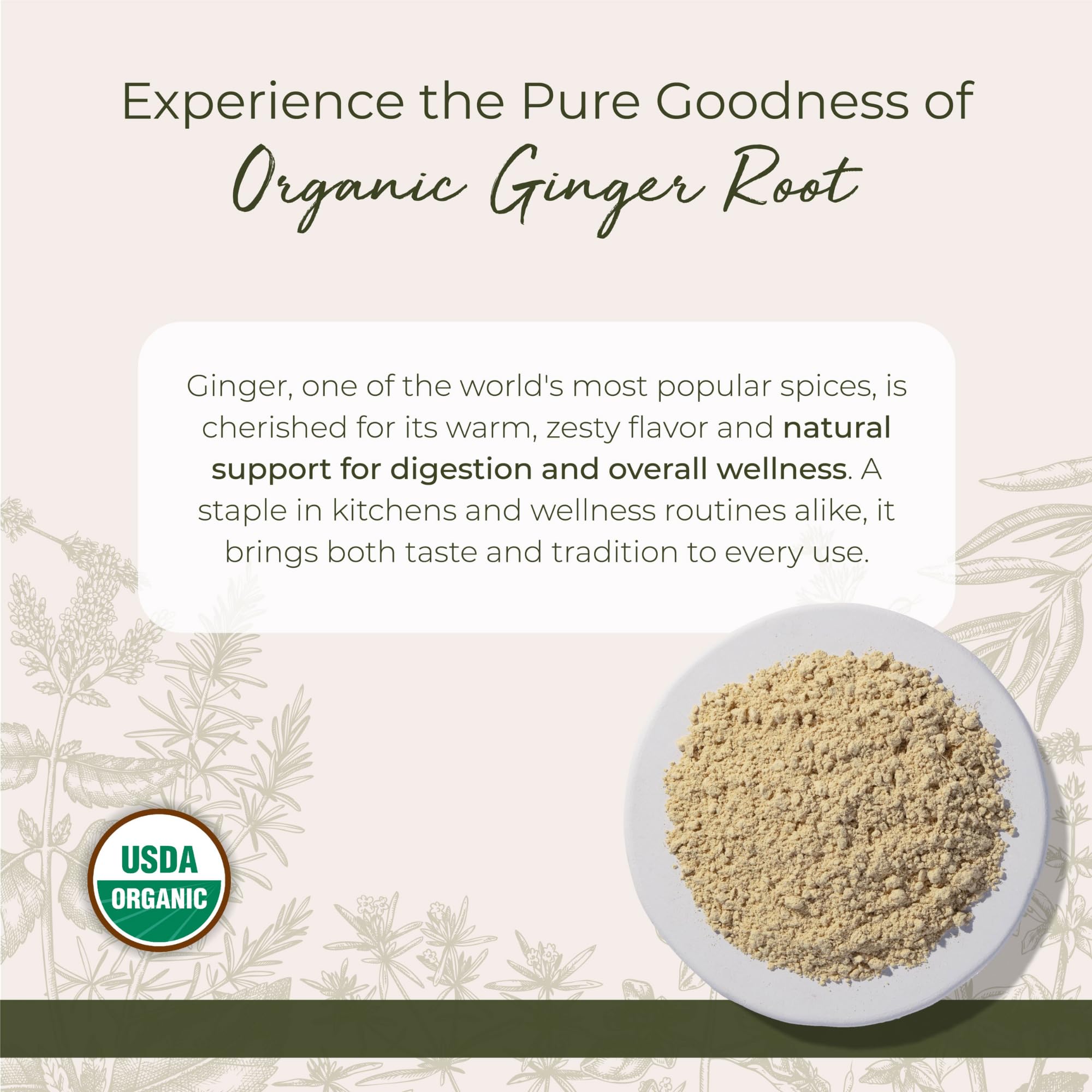 Resealable mylar bag of ground ginger powder