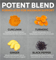 Ginger and turmeric capsules illustrating the blend