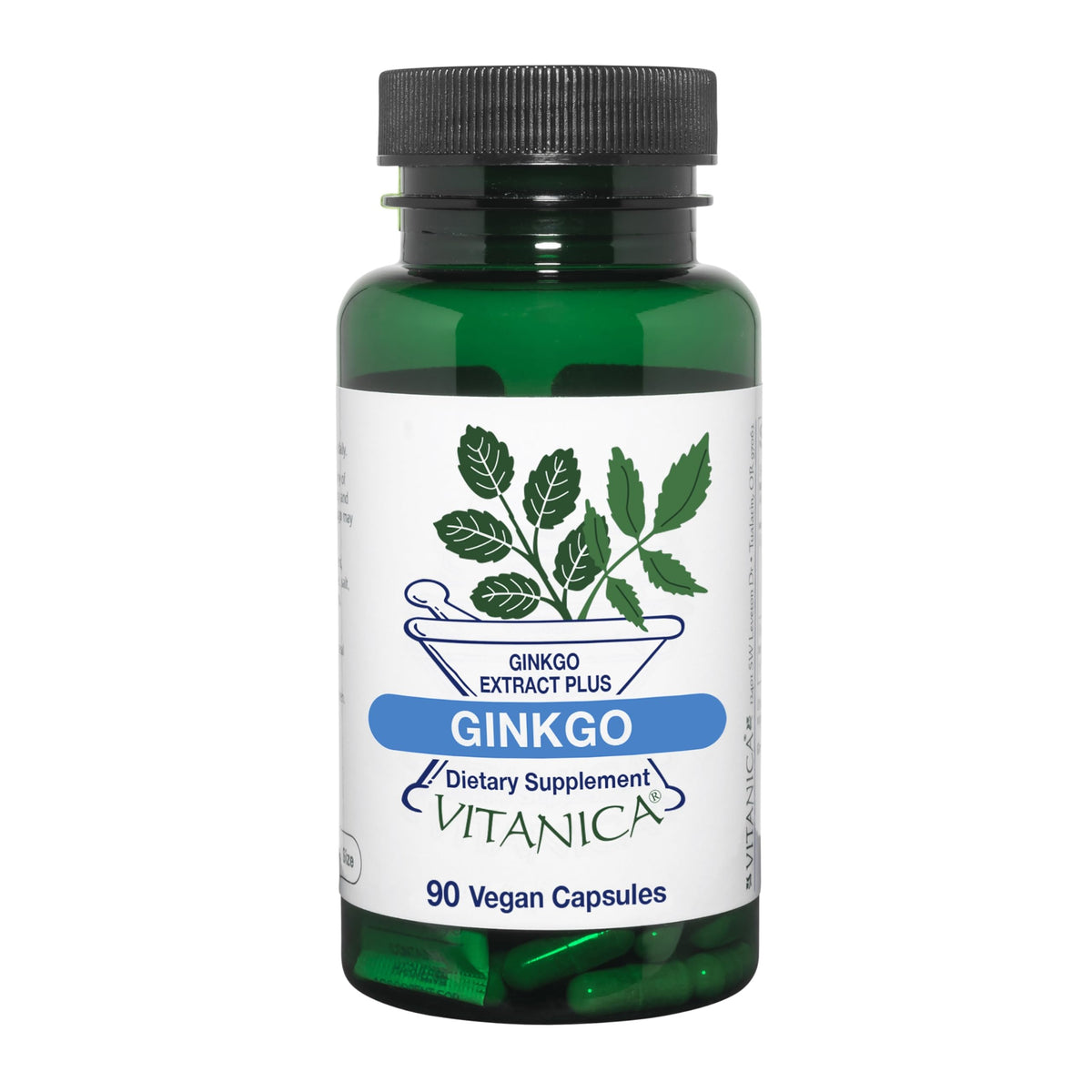 Ginkgo biloba extract with 24% flavone glycosides and 6% terpene lactones on a bottle label
