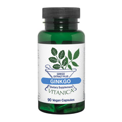Ginkgo biloba extract with 24% flavone glycosides and 6% terpene lactones on a bottle label