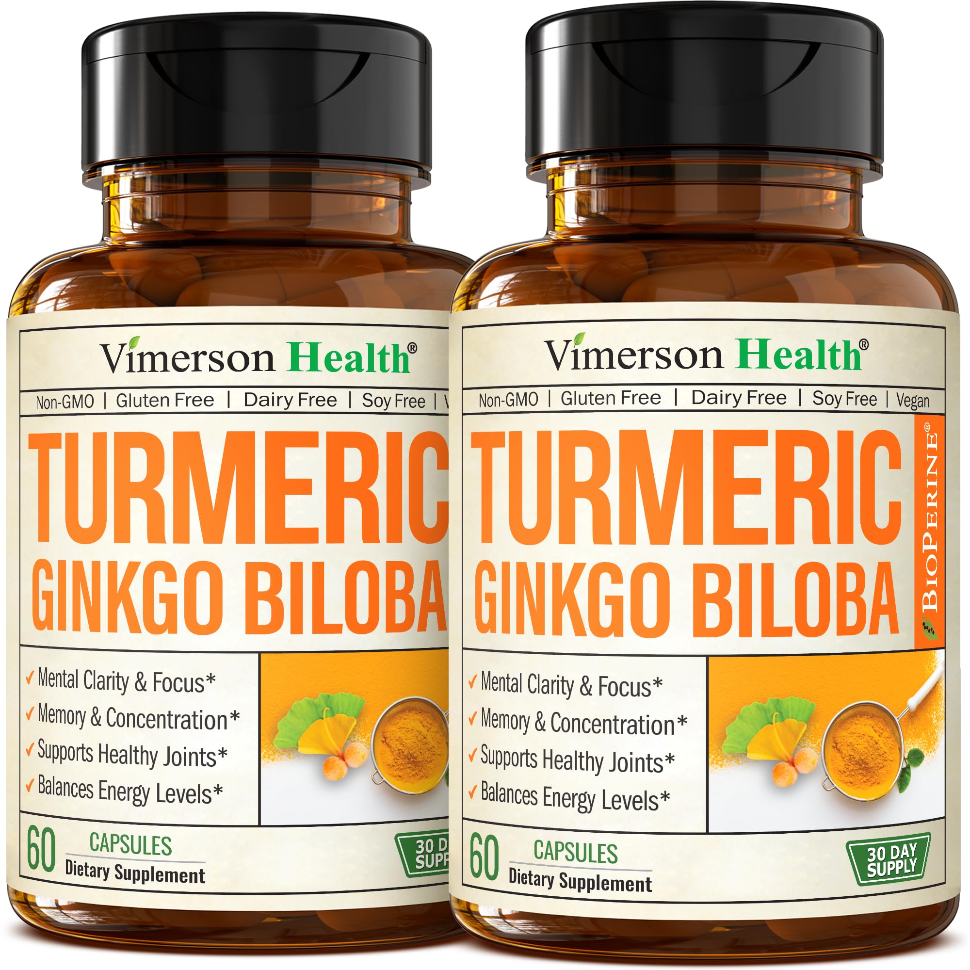 Ginkgo Biloba Turmeric Curcumin 2-pack bottle front