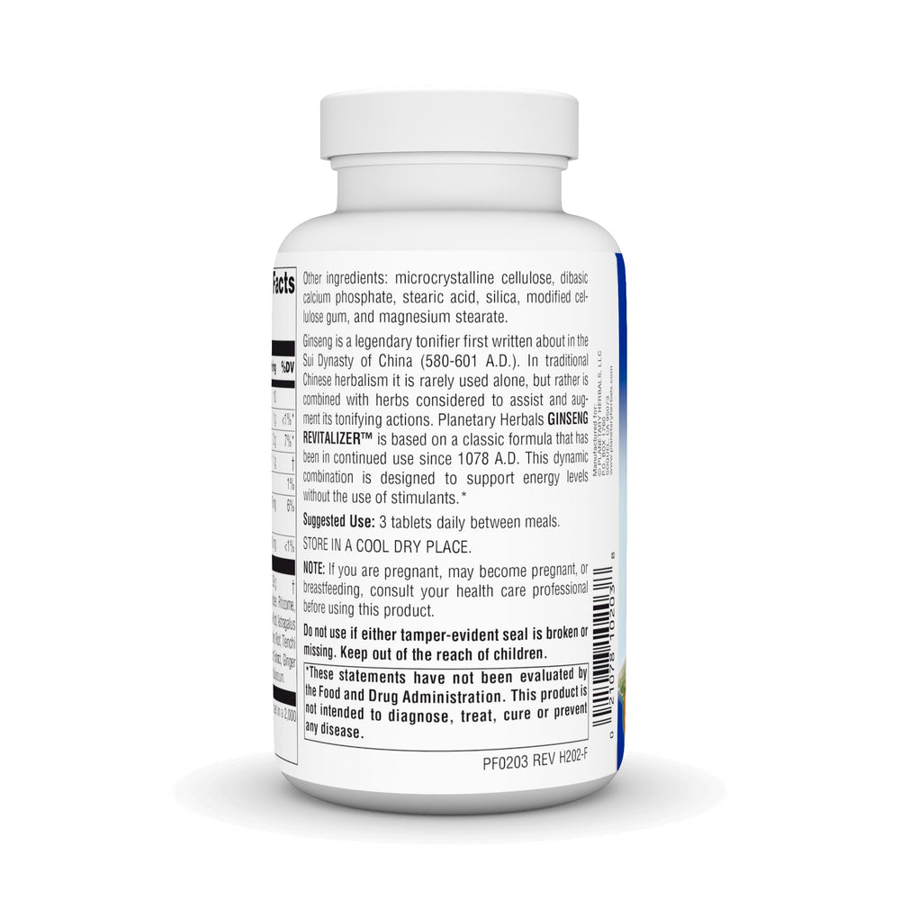 Ginseng Revitalizer supplement facts panel