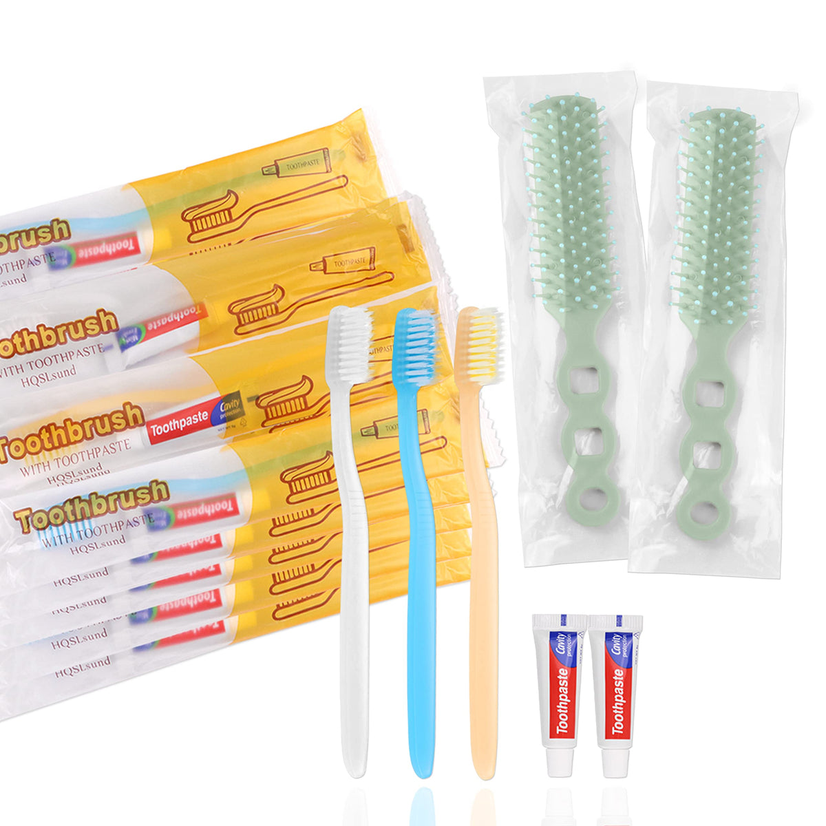 Gisdo 30-pack disposable toothbrush with toothpaste bundle and 36 hair brushes