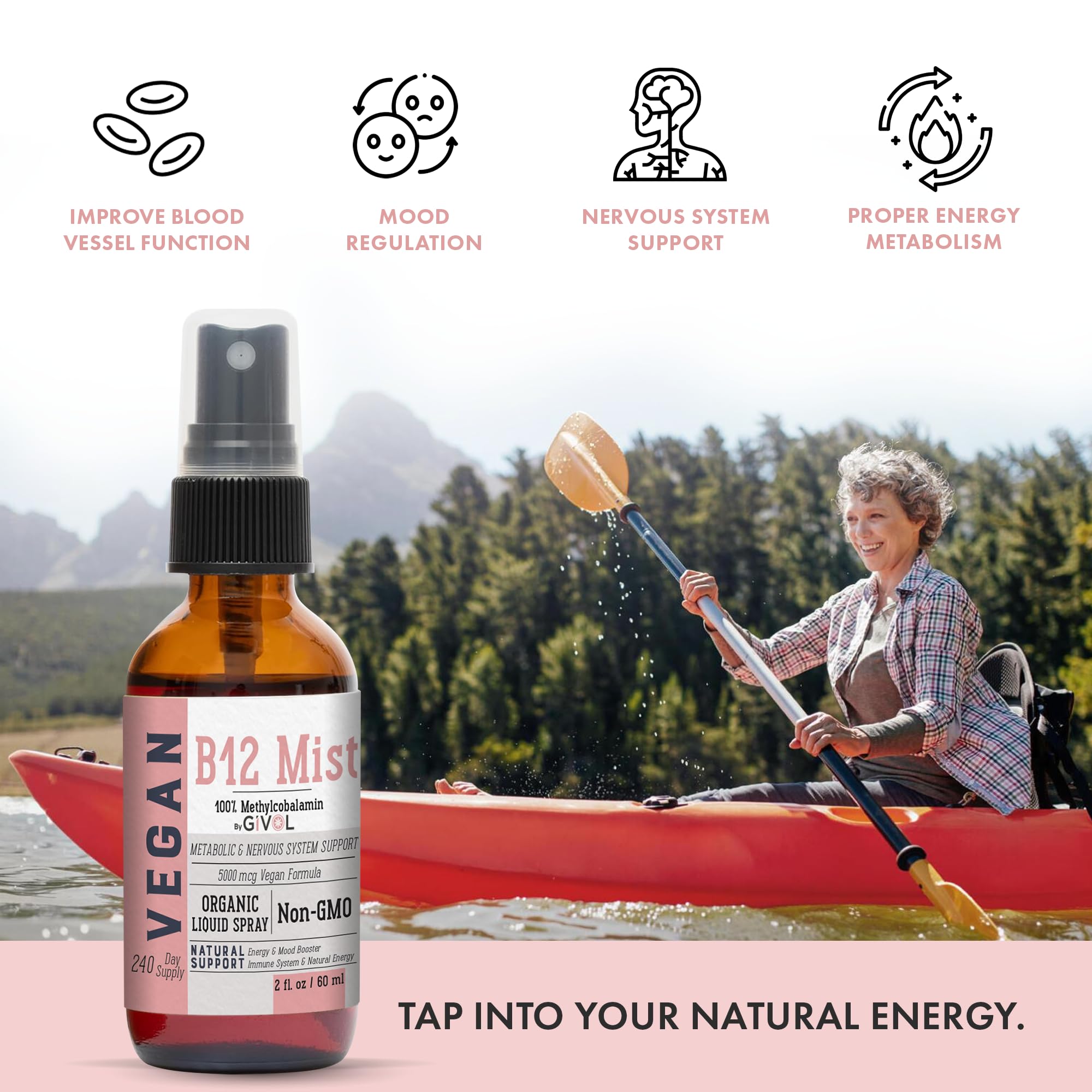 Vegan-friendly and allergy-free label on GIVOL B12 bottle