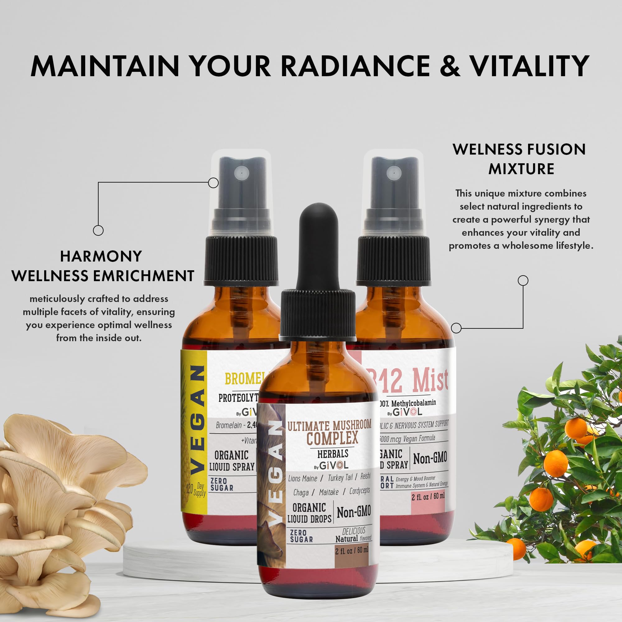 Close-up of B12 Methylcobalamin and mushroom complex on label