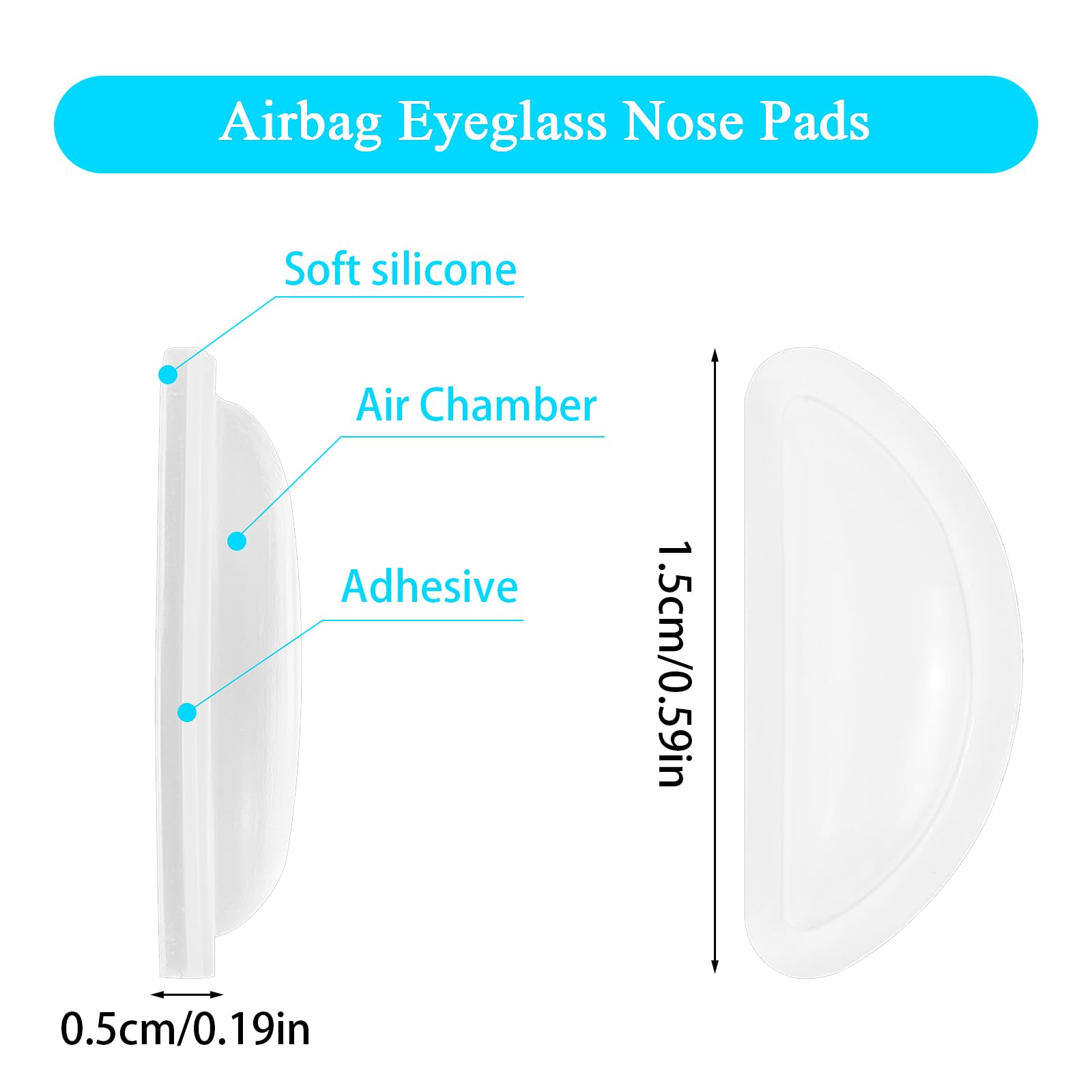 Nose pads installed on a pair of eyeglasses