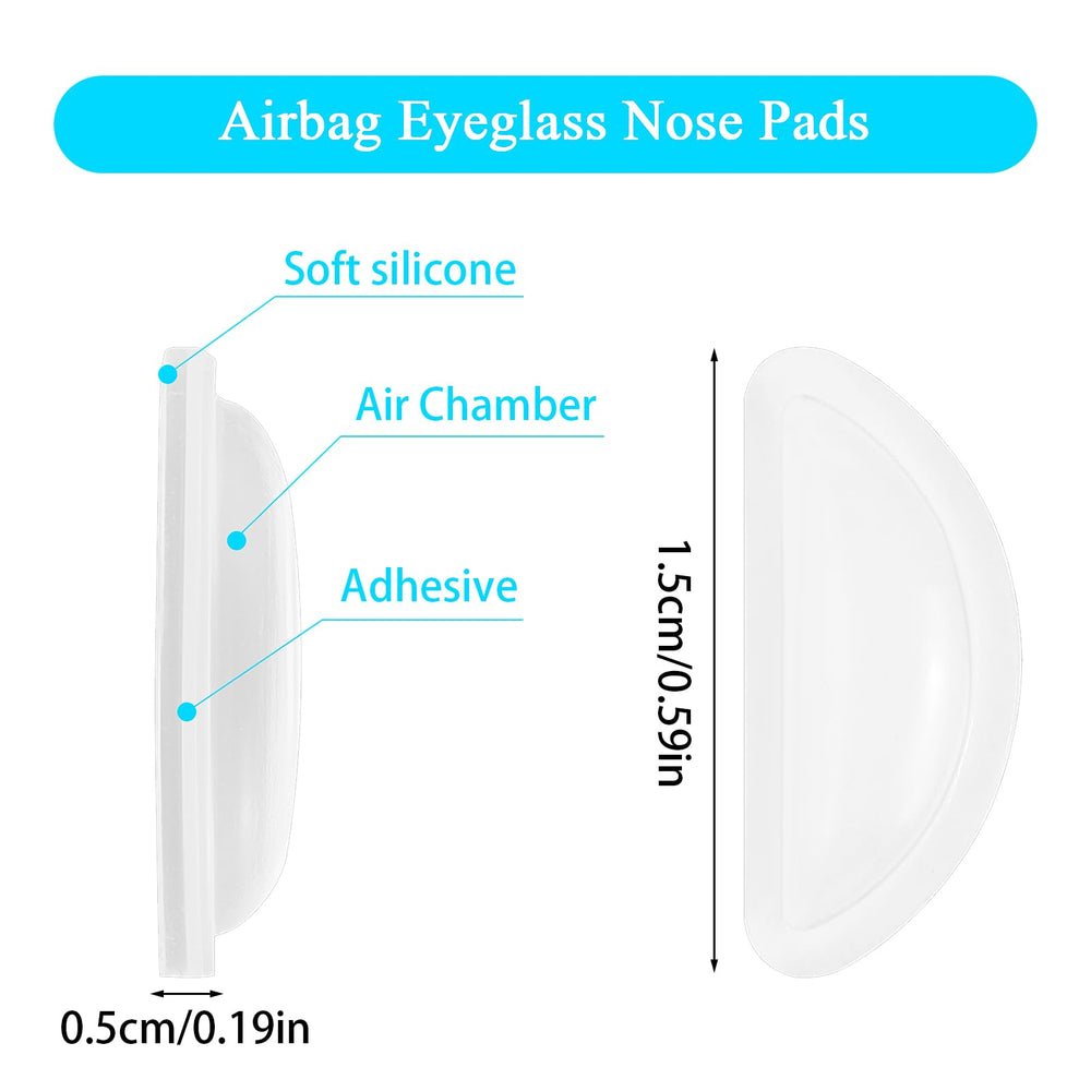 Nose pads installed on a pair of eyeglasses