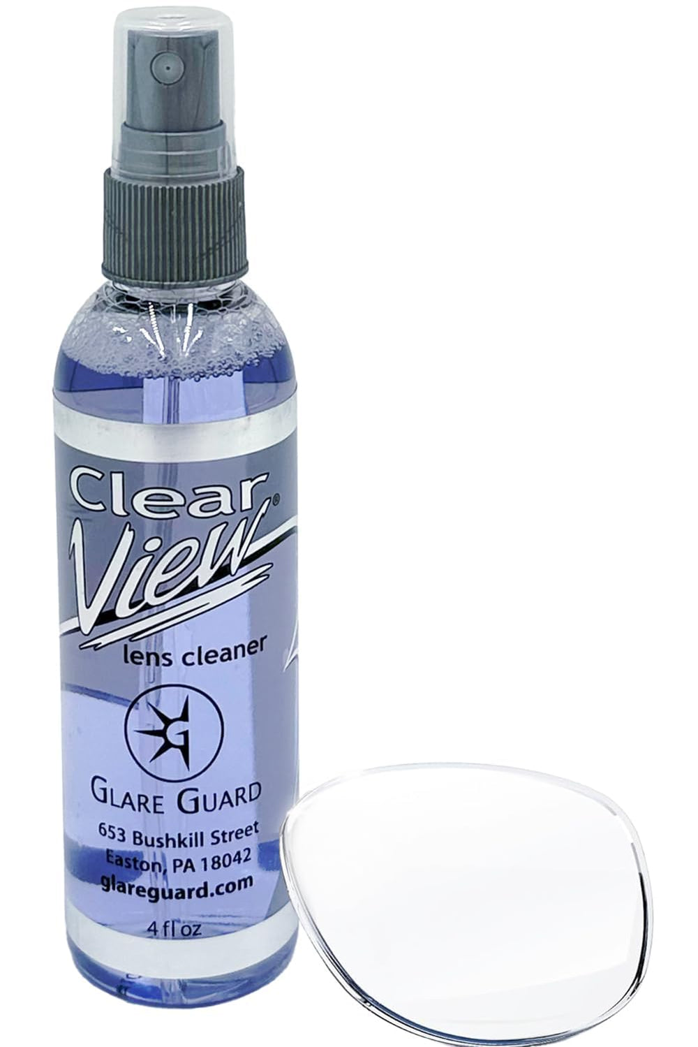 Glare Guard Clear View Lens Cleaner bottle with spray nozzle