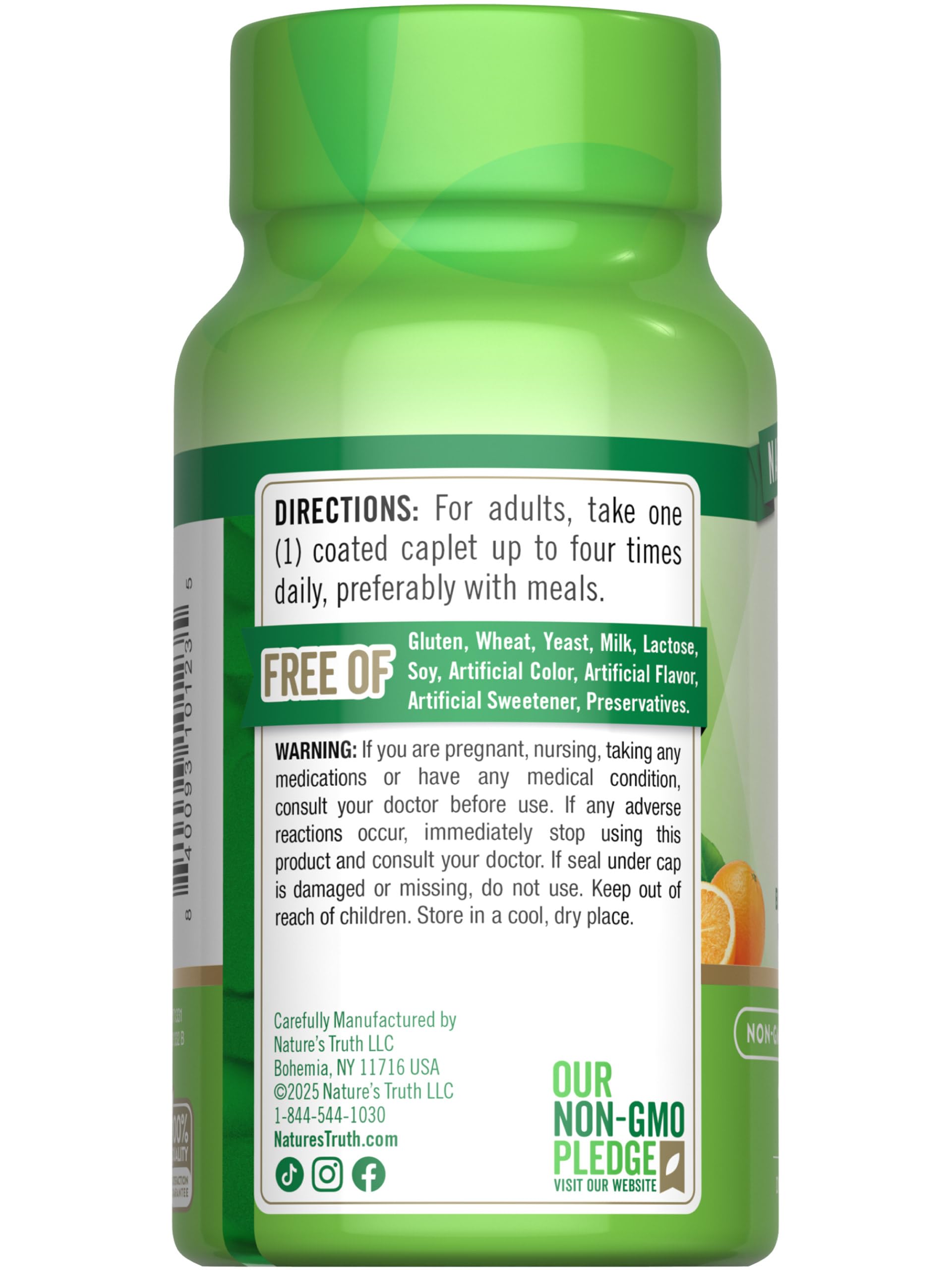 Glass bottle containing 100 vegan caplets