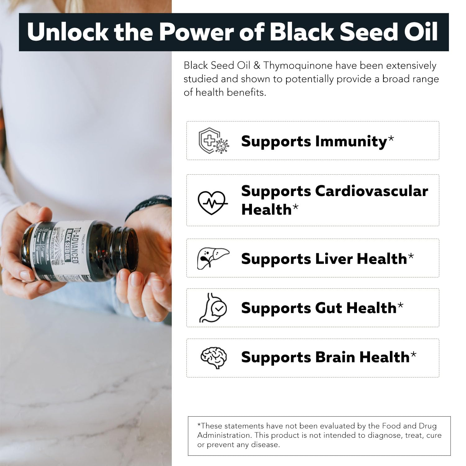 Glass bottle packaging containing 60 softgels