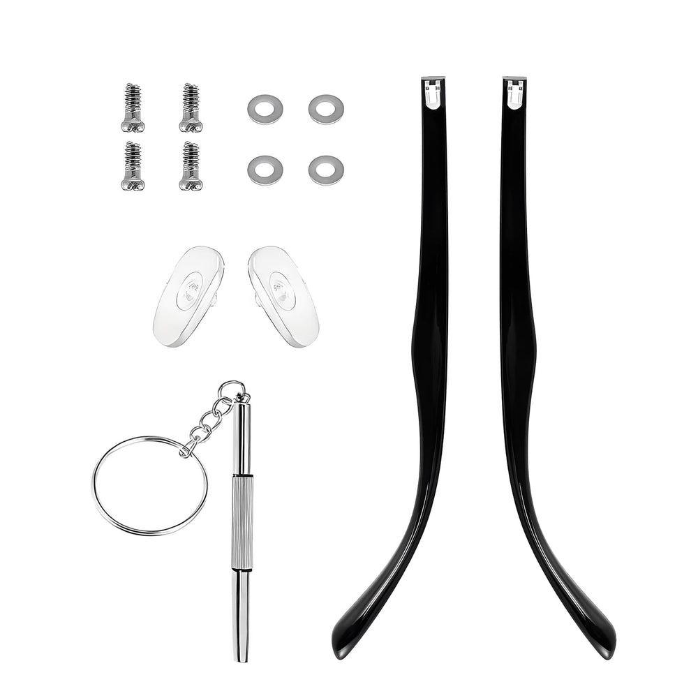 Replacement glasses arm with screws and nose pad from repair kit