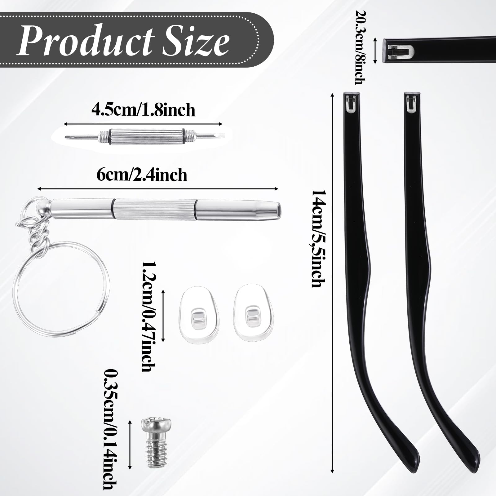 Universal glasses legs replacement with screws and nose pads