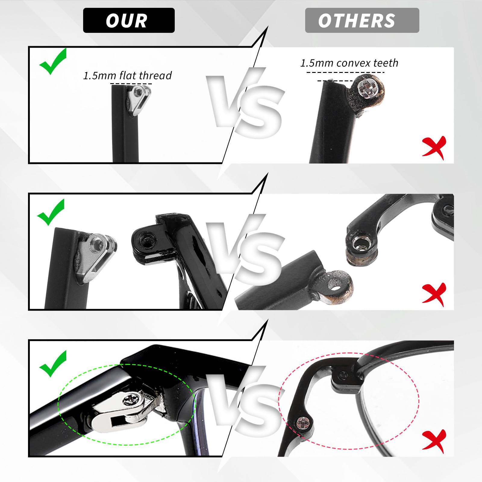 User installing glasses arm replacement with included screwdriver
