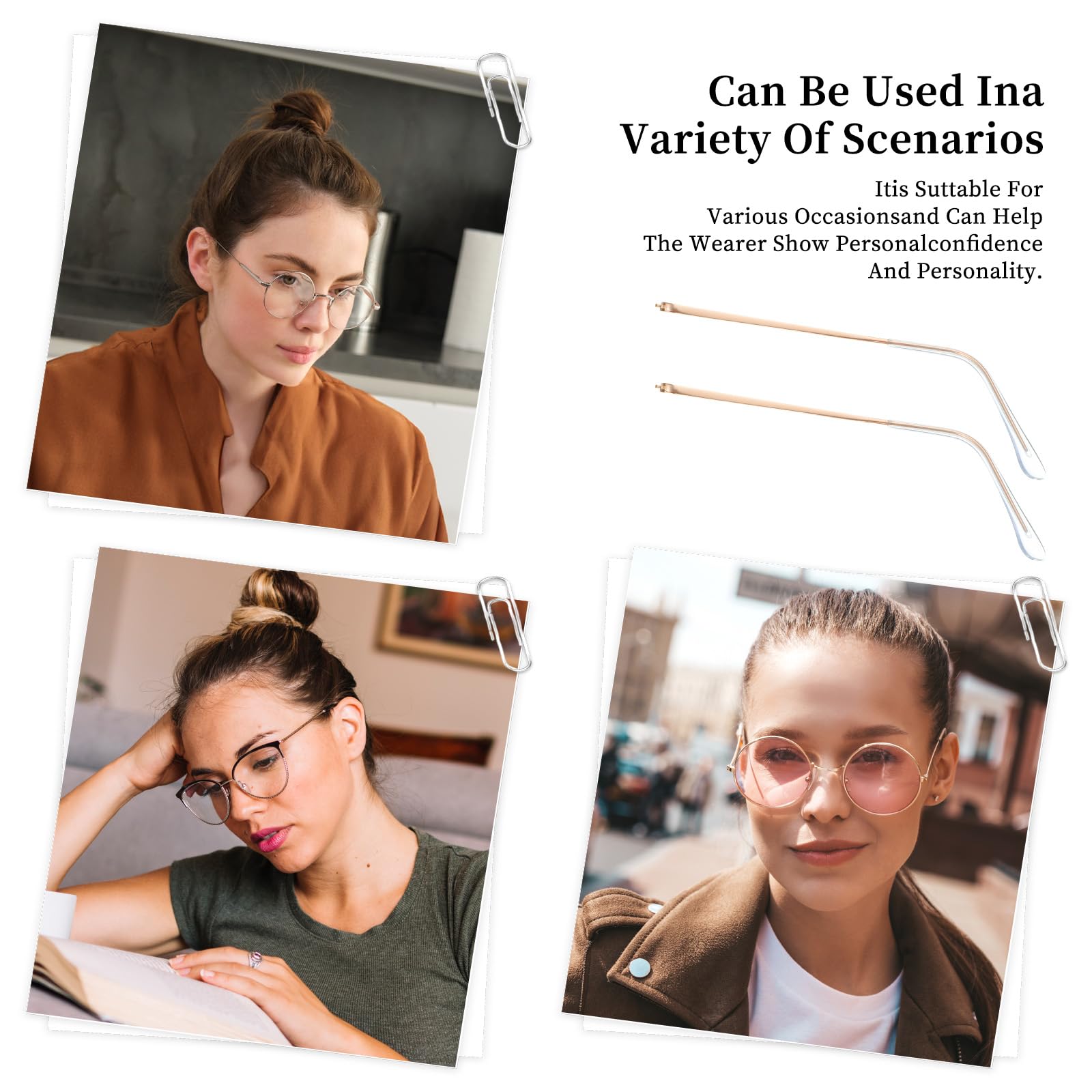 Lightweight gold metal temple replacement for glasses