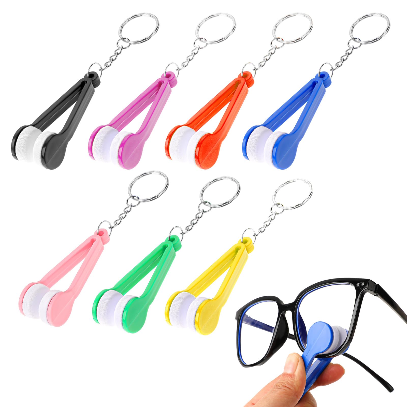 Red tweezers-shaped glasses cleaning clip with keychain