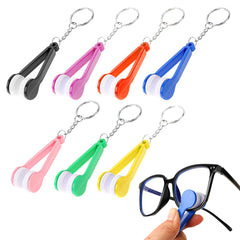 Red tweezers-shaped glasses cleaning clip with keychain