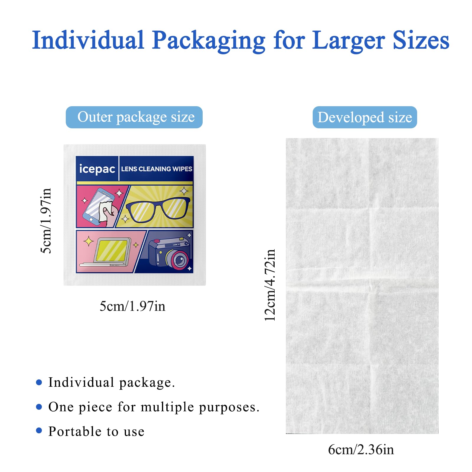 Single-use lens wipe packet opened for use