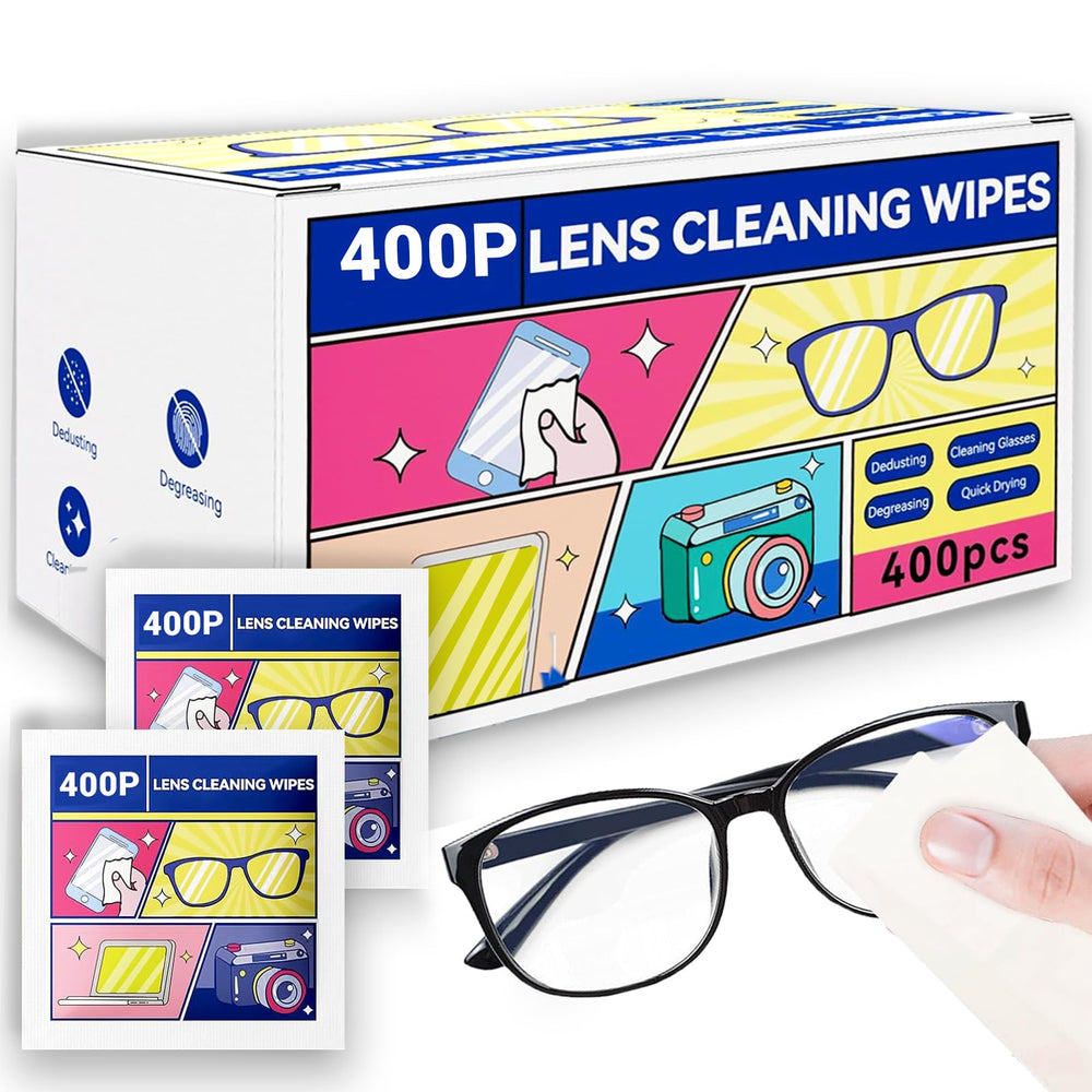 Box of 400 pre-moistened glasses cleaning wipes