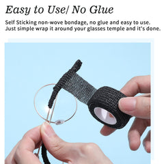 Soft knitted eyeglass ear cushions resting behind the ear