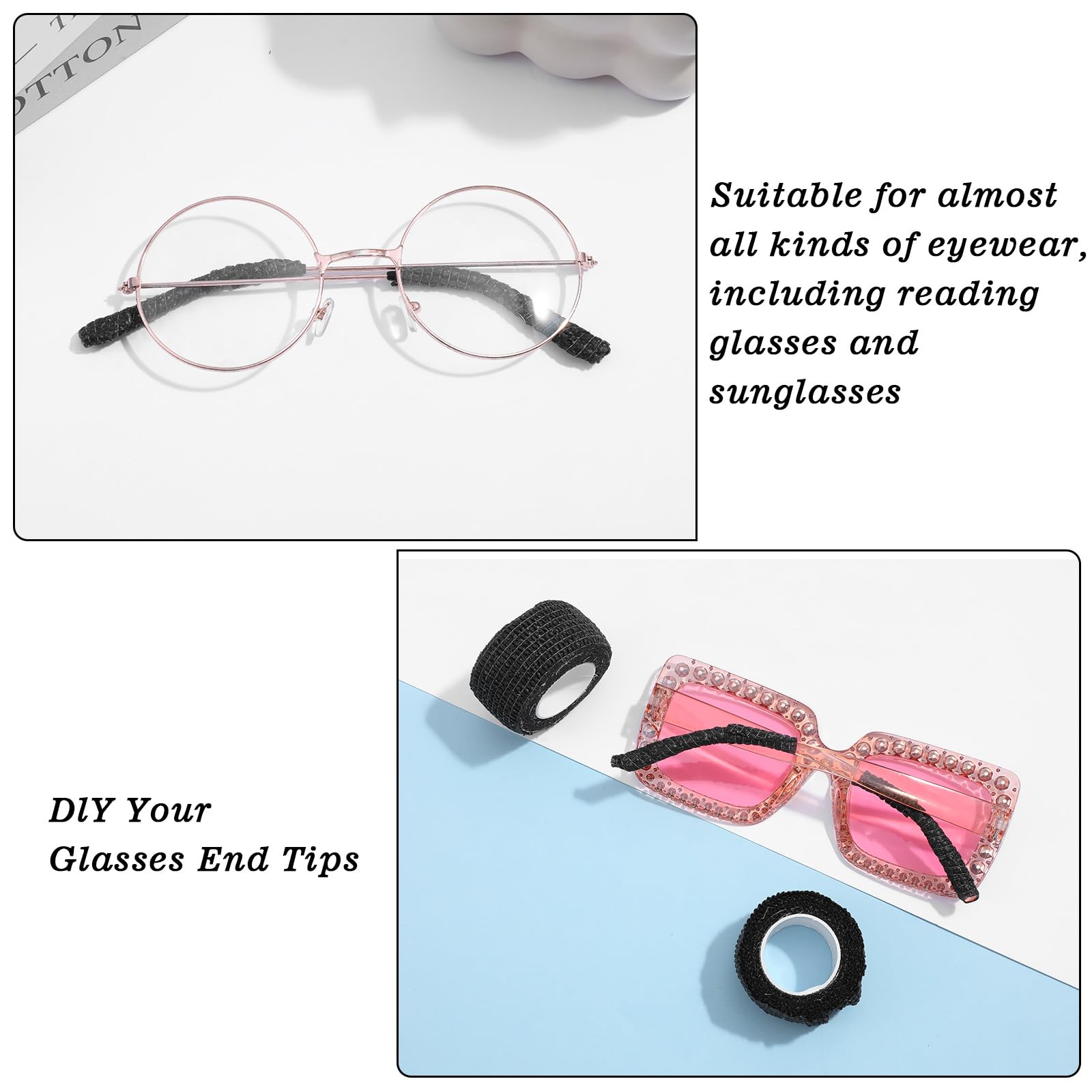 Package includes two rolls of ear cushion bandage for glasses