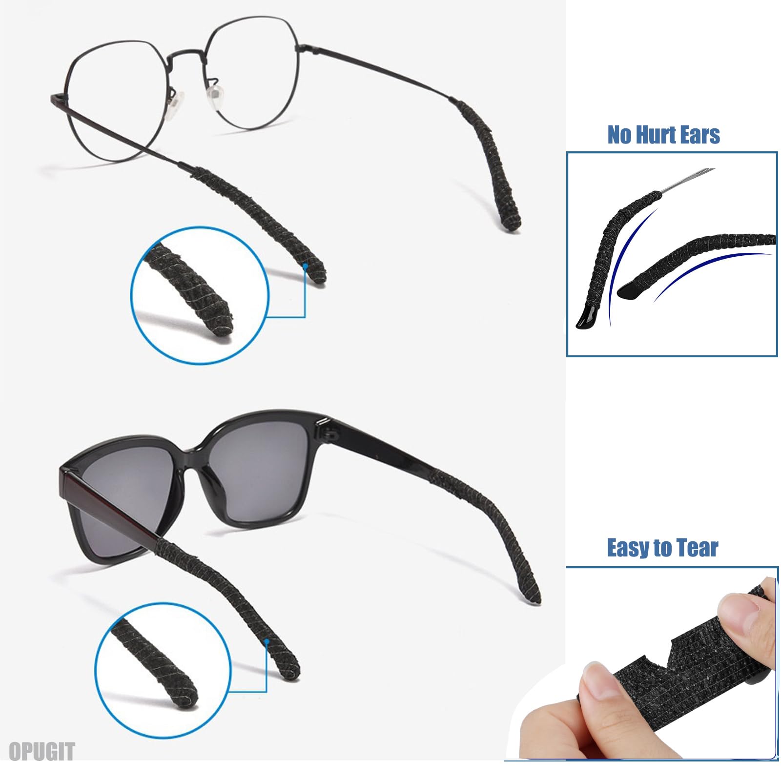 Anti-slip temple tips for glasses in use
