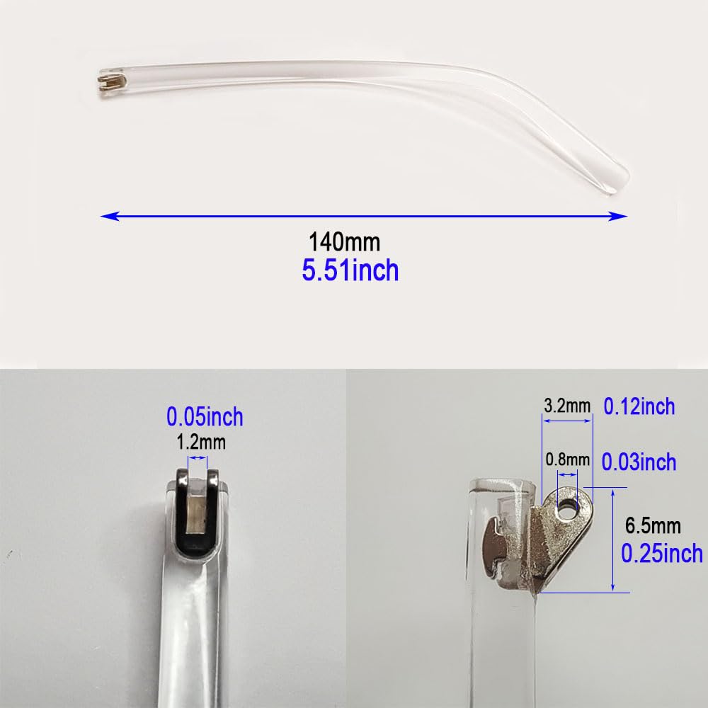 Eyeglass leg width shown as 5.2mm (0.2 inch) with size reference