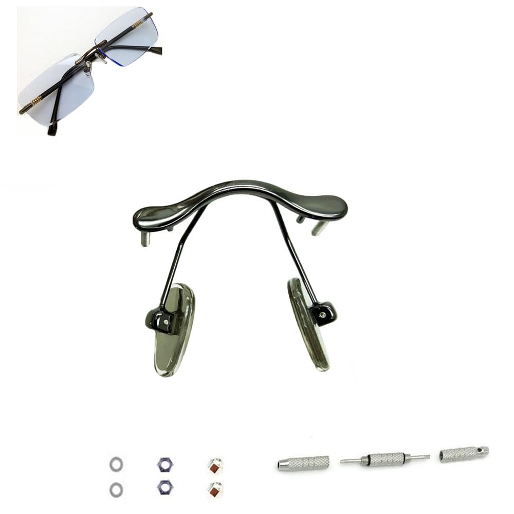 Close-up of black metal glasses nose pad arm