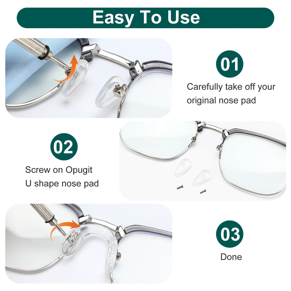 Glasses nose pad set in three sizes (large, medium, small) for universal fit