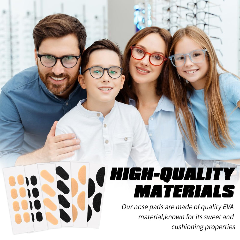 Packaging showing 12 sheets of adhesive eyeglasses nose pads
