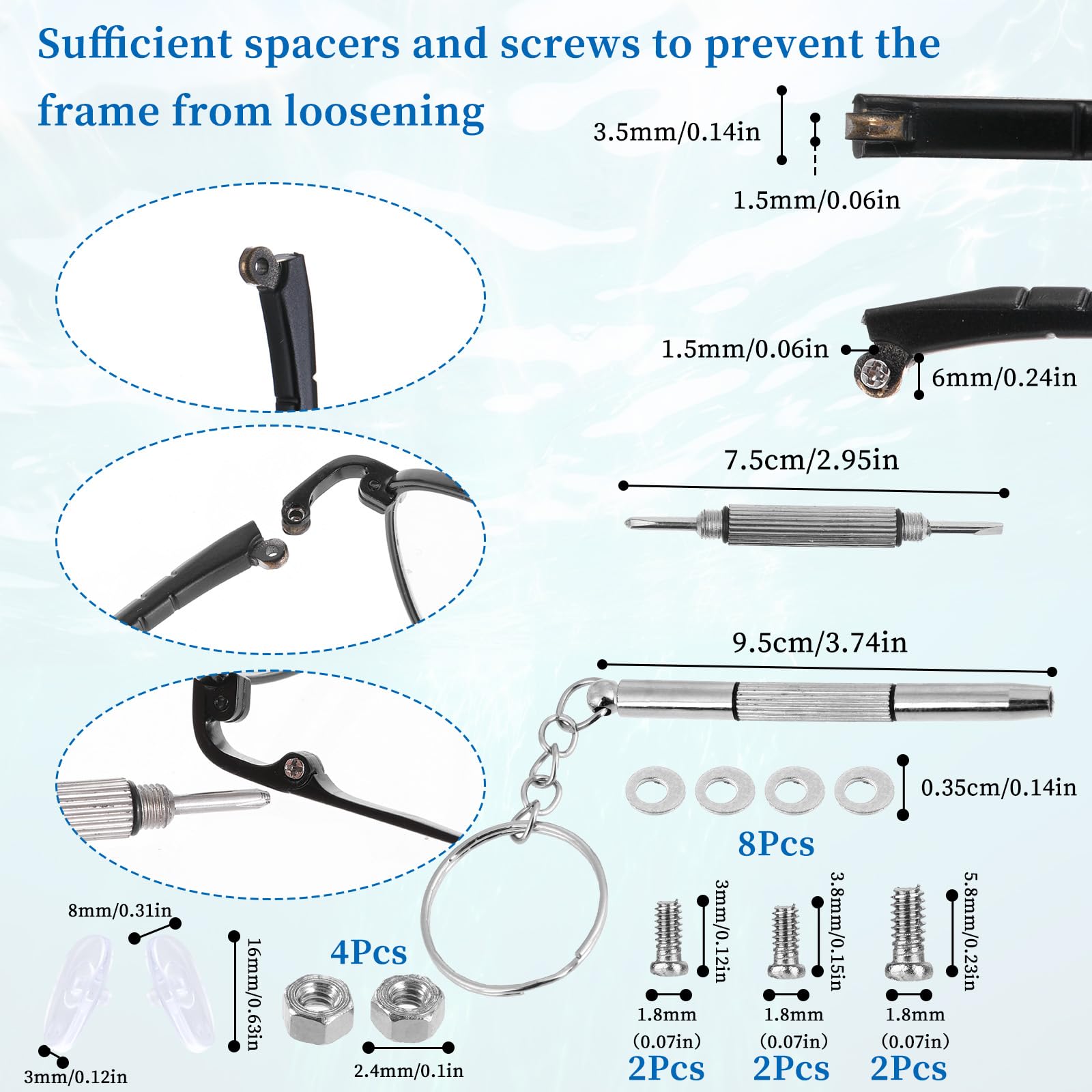 Assorted screws for 3.5mm temple replacement